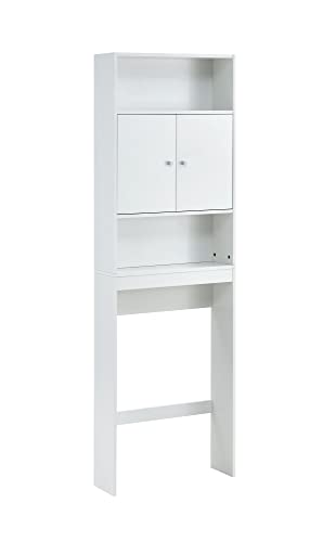 Fulocseny Over The Toilet Storage Cabinet,Over Toilet Bathroom Organizer with Sliding Door,Double Door Bathroom Organizer Toilet Cabinet,Freestanding Above Toilet Rack with Open Shelves (White)