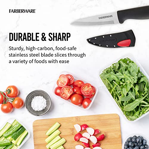 Farberware Edgekeeper 3.5-Inch Paring Knife with Self-Sharpening Blade Cover, High Carbon-Stainless Steel Kitchen Knife with Ergonomic Handle, Razor-Sharp Knife, Black