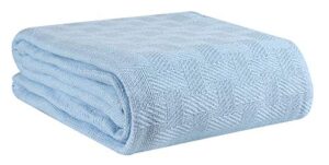 glamburg 100% cotton bed blanket, breathable bed blanket king size, cotton thermal blankets king size - perfect for layering any bed for all season - sky blue