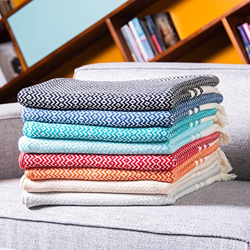 Rumi&Shams Cotton Throw Blankets | Turkish Blanket (52x70 Inches - 8 Colors) | 100% Turkish Cotton Sofa Throw | Striped Chevron Pattern | Summer Throw Blanket | Black Throw Blanket for Couch