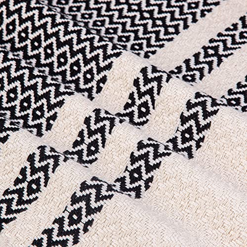 Rumi&Shams Cotton Throw Blankets | Turkish Blanket (52x70 Inches - 8 Colors) | 100% Turkish Cotton Sofa Throw | Striped Chevron Pattern | Summer Throw Blanket | Black Throw Blanket for Couch