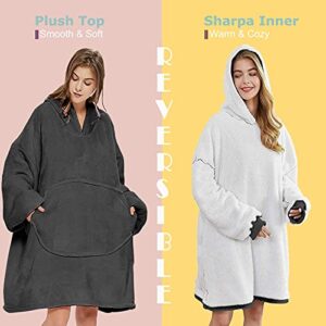 Blanket Sweatshirt, Oversized Soft Sherpa Plush Wearable Hoodie Blankets for Adults Women Men, Grey