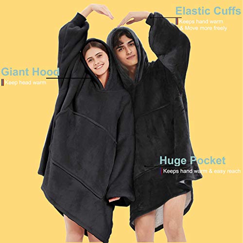 Blanket Sweatshirt, Oversized Soft Sherpa Plush Wearable Hoodie Blankets for Adults Women Men, Grey