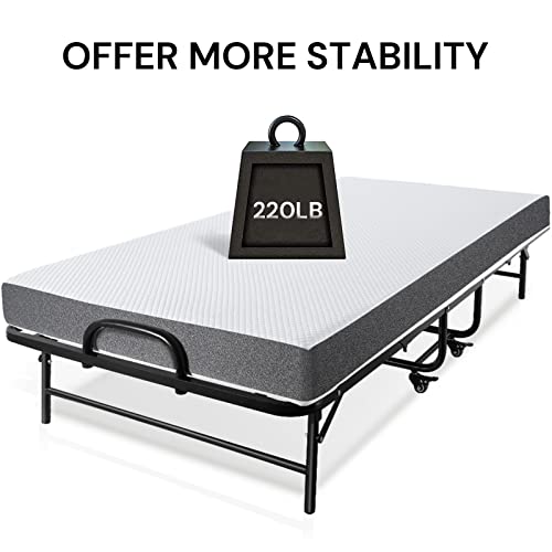 SunsGrove Folding Bed with Mattress Twin Size, 75" x 38", Rollaway Bed Storage Cover Included. Roll Away Bed with 5" Memory Foam Mattress, Portable Foldable Fold up Guest Bed for Adults (Twin)