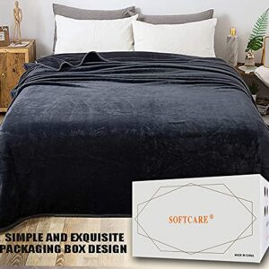 Soft Queen Size Blanket for Fall Winter Spring All Season 350GSM Thicken Warm Fuzzy Microplush Lightweight Thermal Fleece Summer Autumn Blankets for Queen/Full size Bed Sofa SOFTCARE Dark Gray 90"*90"