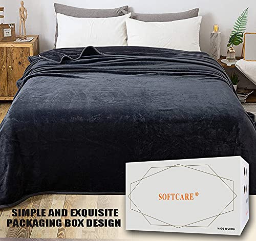 Soft Queen Size Blanket for Fall Winter Spring All Season 350GSM Thicken Warm Fuzzy Microplush Lightweight Thermal Fleece Summer Autumn Blankets for Queen/Full size Bed Sofa SOFTCARE Dark Gray 90"*90"