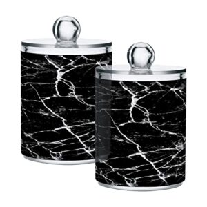 blueangle 2pcs black marble texture qtip holder dispenser with lids - apothecary jar containers for vanity organizer storage - plastic food storage canisters（749）
