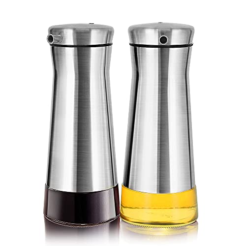 Aelga Olive Oil And Vinegar Dispenser Bottle Set 2 Pack Elegant Stainless Steel Oil Dispenser Set- Oil Dispenser Bottle for Kitchen with Drip Free