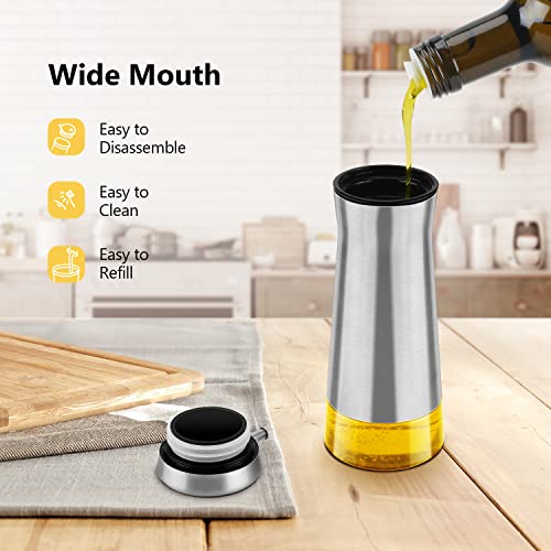 Aelga Olive Oil And Vinegar Dispenser Bottle Set 2 Pack Elegant Stainless Steel Oil Dispenser Set- Oil Dispenser Bottle for Kitchen with Drip Free