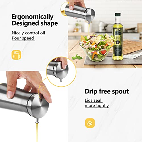 Aelga Olive Oil And Vinegar Dispenser Bottle Set 2 Pack Elegant Stainless Steel Oil Dispenser Set- Oil Dispenser Bottle for Kitchen with Drip Free