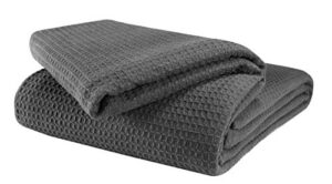 glamburg 100% cotton thermal blanket, breathable bed blanket king size, soft waffle blanket, king blanket, all season cotton blanket, charcoal