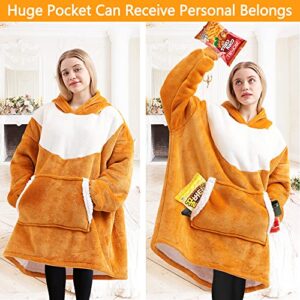 seewavom Sherpa Oversized Fleece Hug Hoodie Reversible Wearable Blanket TV-Blanket with Sleeves and Pockets for Adults Fits All