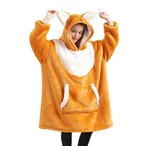 seewavom Sherpa Oversized Fleece Hug Hoodie Reversible Wearable Blanket TV-Blanket with Sleeves and Pockets for Adults Fits All