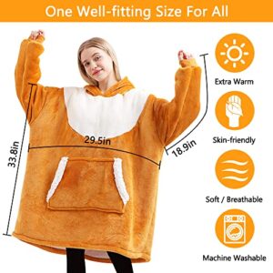 seewavom Sherpa Oversized Fleece Hug Hoodie Reversible Wearable Blanket TV-Blanket with Sleeves and Pockets for Adults Fits All