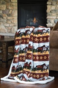 carstens, inc jp524 soft sherpa plush throw blanket, horses, multicolor