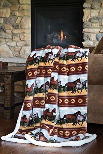 Carstens, Inc JP524 Soft Sherpa Plush Throw Blanket, Horses, Multicolor