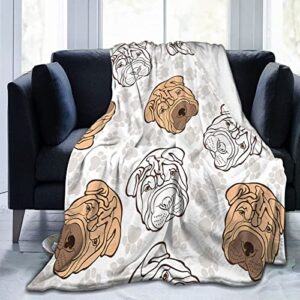 brown white shar pei throw blanket all year round light weight warm super soft plush for air-conditioned room bedding luxury throw blanket blankets for bedroom living rooms sofa couch
