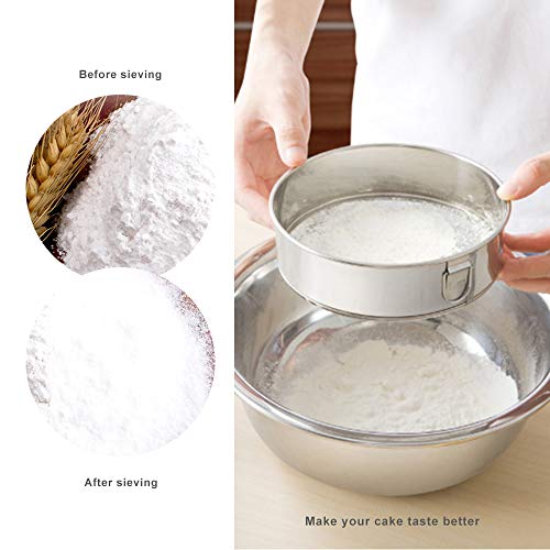 Webake Sieve 6-Inch, 8-Inch Sieves Fine Mesh Strainer Set of 2 Stainless Steel Sifter Round Flour Sieve for Baking Straining Powdering