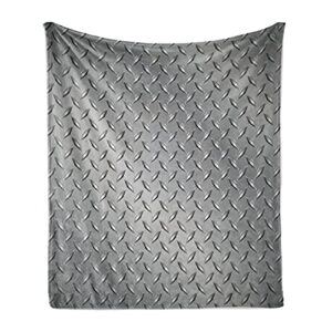 ambesonne grey soft flannel fleece throw blanket, fence design netting display diamond plate effects chrome motif print illustration, cozy plush for indoor and outdoor use, 50" x 60", silver