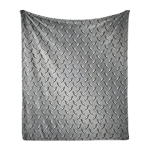 Ambesonne Grey Soft Flannel Fleece Throw Blanket, Fence Design Netting Display Diamond Plate Effects Chrome Motif Print Illustration, Cozy Plush for Indoor and Outdoor Use, 50" x 60", Silver