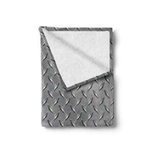 Ambesonne Grey Soft Flannel Fleece Throw Blanket, Fence Design Netting Display Diamond Plate Effects Chrome Motif Print Illustration, Cozy Plush for Indoor and Outdoor Use, 50" x 60", Silver