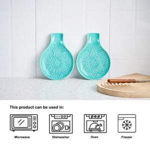 MIKIGEY Ceramic Spoon Rest, 7.48 Inches Spoon Holder for Kitchen Counter, Kitchen Accessories, Dishwasher Safe, Turquoise