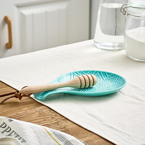 MIKIGEY Ceramic Spoon Rest, 7.48 Inches Spoon Holder for Kitchen Counter, Kitchen Accessories, Dishwasher Safe, Turquoise
