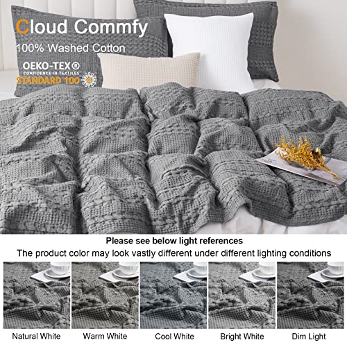 PHF 100% Cotton Waffle Weave Blanket Queen Size - Washed Soft Lightweight Blanket for All Season - Breathable and Skin-Friendly Blanket for Couch Bed Sofa 90"x90" - Charcoal/Dark Grey