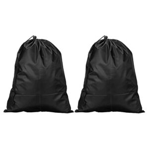 patikil clothes storage drawstring bag, 2 pack 15.7" height clothing bedding organizer bags for home camping travel, black