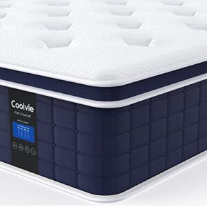 coolvie 12 inch queen mattress, hybrid queen mattress in a box, pocket springs with soft knitted fabric cover for a cool sleep & pressure relief, medium firm feel with motion isolation