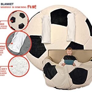 Soccer Ball Wearable Sleeved Round Arm Blanket 68" Diameter, Snuggle Up with Warm & Cozy Microfiber Flannel Novelty Robe Blanket, Indoor & Outdoor Use