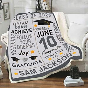 Class of 2023 Personalized Graduation Blanket, Custom Name & EST, Congratulations Gift Gesture for The One Who is Achieving Success & Getting Graduated, Soft Blanket Proudly Printed in USA