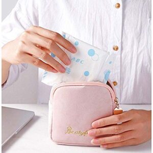 Girl Convenience Sanitary Plush Storage Bag, Portable Sanitary Napkin Storage Bag Makeup Bag Coin Purse Jewelry Organizer(pink)