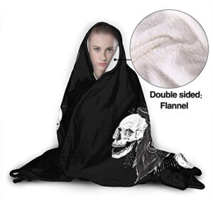 Demon Baphomet Satanic Goat Head and Skull Hooded Blanket Soft Plush Wearable Hoodie Blanket Warm Hooded Robe Poncho Cape Wrap Bathrobe Sofa Sleeping Throw Flannel Bedding 80"X60" for Adult Queen