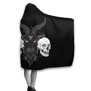 Demon Baphomet Satanic Goat Head and Skull Hooded Blanket Soft Plush Wearable Hoodie Blanket Warm Hooded Robe Poncho Cape Wrap Bathrobe Sofa Sleeping Throw Flannel Bedding 80"X60" for Adult Queen