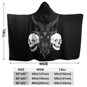 Demon Baphomet Satanic Goat Head and Skull Hooded Blanket Soft Plush Wearable Hoodie Blanket Warm Hooded Robe Poncho Cape Wrap Bathrobe Sofa Sleeping Throw Flannel Bedding 80"X60" for Adult Queen