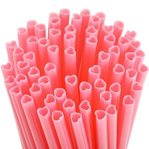 100 pieces valentine straws heart shaped pink straws plastic disposable drinking cute straw drinking coffee milk straw valentine party favors for bridal shower wedding supplies (100 pieces)