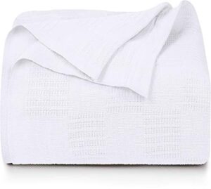 utopia bedding 100% cotton blanket (full size - 90x84 inches) 350gsm lightweight thermal blanket, soft breathable blanket for all seasons (white)