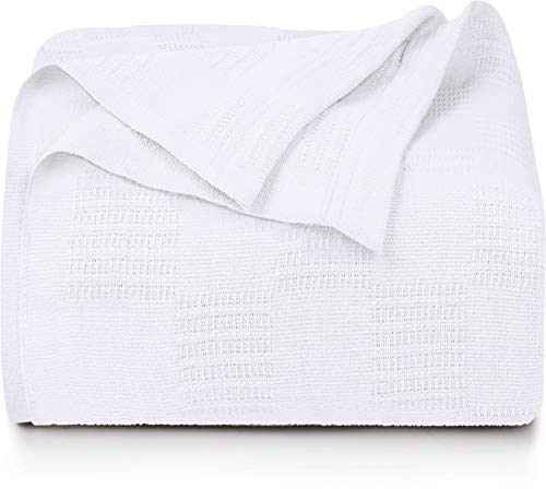 Utopia Bedding 100% Cotton Blanket (Full Size - 90x84 Inches) 350GSM Lightweight Thermal Blanket, Soft Breathable Blanket for All Seasons (White)