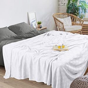 Utopia Bedding 100% Cotton Blanket (Full Size - 90x84 Inches) 350GSM Lightweight Thermal Blanket, Soft Breathable Blanket for All Seasons (White)