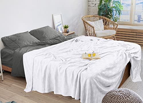 Utopia Bedding 100% Cotton Blanket (Full Size - 90x84 Inches) 350GSM Lightweight Thermal Blanket, Soft Breathable Blanket for All Seasons (White)