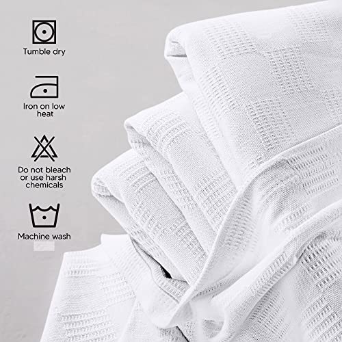 Utopia Bedding 100% Cotton Blanket (Full Size - 90x84 Inches) 350GSM Lightweight Thermal Blanket, Soft Breathable Blanket for All Seasons (White)