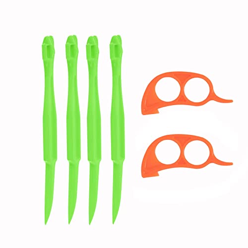 Soft Home Premium Plastic Orange Peeler Lemon Citrus Peel Cutter Vegetable Slicer Fruit Tools (Long Handle Type Green 4 Pack; Mouse Type orange 2 Pack) (green)