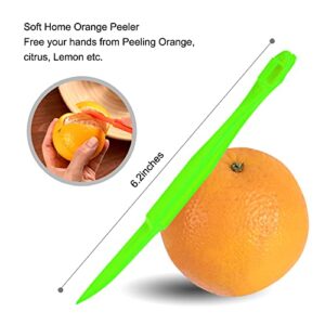 Soft Home Premium Plastic Orange Peeler Lemon Citrus Peel Cutter Vegetable Slicer Fruit Tools (Long Handle Type Green 4 Pack; Mouse Type orange 2 Pack) (green)