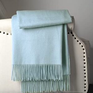 EP Mode 100% Pure Cashmere Throw Blanket for Sofa, Classic Design with Gift Box (Baby Blue)