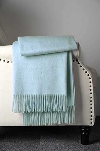 EP Mode 100% Pure Cashmere Throw Blanket for Sofa, Classic Design with Gift Box (Baby Blue)