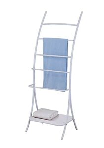 pilaster design contemporary twilio freestanding 5 tier bathroom towel rack with storage shelf, white metal