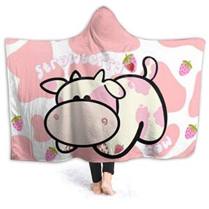 strawberry milk cow hooded blanket ultra soft wearable throw blanket coral fleece blanket hoodie cloak for sofa lounge bed napping large 80x60in （queen） adults
