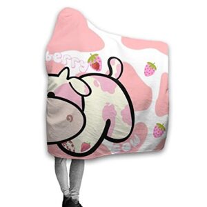 Strawberry Milk Cow Hooded Blanket Ultra Soft Wearable Throw Blanket Coral Fleece Blanket Hoodie Cloak for Sofa Lounge Bed Napping Large 80x60In （Queen） Adults