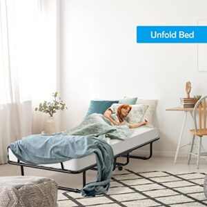 Giantex Folding Bed with Mattress for Adults, Fold up Bed with Memory Foam Mattress & Metal Frame on Wheels, Cot Size Roll Away Adult Bed, Foldable Portable Guest Bed for Easy Storage, Made in Italy